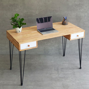 Bureau d'ordinateur en bois de caoutchouc 120x60cm avec tiroirs et pieds en fer à chevrons, garantie 12 mois BD68111 - Product Image 2
