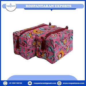 Mini bolsa de cosméticos Bloque de mano indio Impreso Algodón Acolchado con bolsa de cosméticos de algodón acolchado Juego de 2 para suministro a granel - Product Image 5