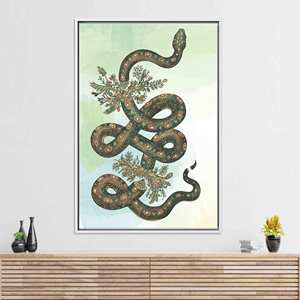 Floral Snake Printed <b>Canvas</b>: Elegant <b>Animal</b> Illustration Decor,WHITE FRAMED <b>CANVAS</b> - Product Image 1