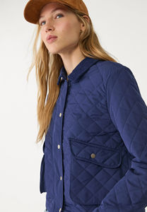Meilleure vente OEM Veste matelassée bleue pour femme avec fermeture éclair conception à bulles en toile solide manches longues en peau de mouton support respirant à pression - Product Image 4