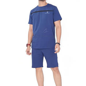 Conjunto de camisa y pantalones cortos elásticos de dos piezas informal de verano para hombre, novedad en venta al por mayor - Product Image 1