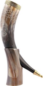 Cuerno para beber para fiesta de cóctel con soporte y Funda de cuero Cuerno para beber elegante Cuerno para beber Premium para cerveza Vino Whisky - Product Image 4