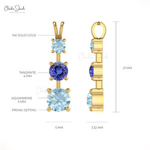 Vendeur vérifié Pendentif à trois pierres en or massif 14k véritable 4mm Tanzanite et pendentif chaîne aigue-marine coupe ronde Fournisseur de gros - Product Image 5