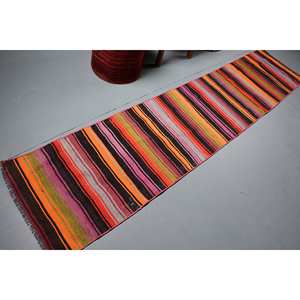 Alfombra de lana tradicional de área grande, rectángulo de 2,1x9,7 pies con diseño de retazos, rayas rojas y naranjas; para pasillo, habitación, cabecera, nuevo modelo - Product Image 2