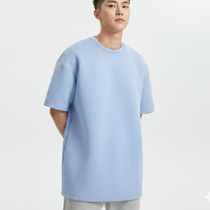 T-shirt homme noir à col rond, coupe longue, manches courtes, épaules tombantes, en coton épais 280 GSM, imprimé personnalisé, qualité supérieure - Product Image 4