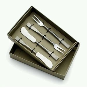 ชุดชีสสแตนเลสมาใหม่ พร้อมด้ามจับหวาย ชุดชีสสำหรับเครื่องครัว ของตกแต่งบ้าน อุปกรณ์ตัดเนยและพิซซ่า - Product Image 5