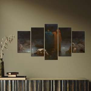 Impression sur toile : Art mural en verre trempé Dante et Virgil - Décoration de reproduction, lot de 5 toiles assorties - Product Image 1