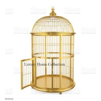 Cage à oiseaux et mangeoire robuste en métal de grande forme en fil de fer avec couvercle supérieur en forme de cloche Plaques d'or polies brillantes