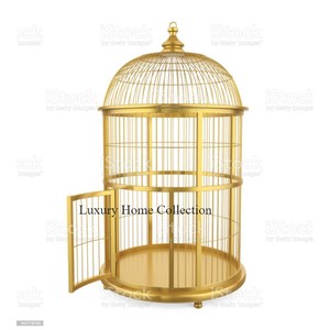 กรงนกโลหะรูปทรงใหญ่สำหรับใช้งานหนักและที่ป้อนอาหารบ้านทำจากลวดเหล็กพร้อมรูประฆังแผ่นทองขัดเงา - Product Image 5