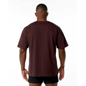 T-shirt décontracté à manches courtes pour homme, col rond, coupe ample, couleur unie, marron chocolat foncé, style basique - Product Image 4