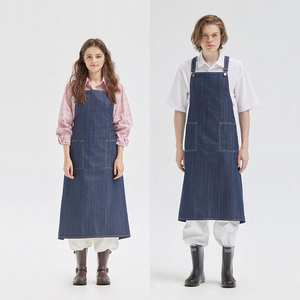 [K.BLANC] Tablier basique à bretelles en jean Tablier en denim lavé doux avec sangle de cou réglable réglable avec poches unisexe - Product Image 1