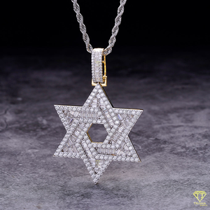 Baguette VVS Pendentif en diamant cultivé en laboratoire Étoile à six branches Charme glacé Or jaune et blanc Style hip-hop - Product Image 5