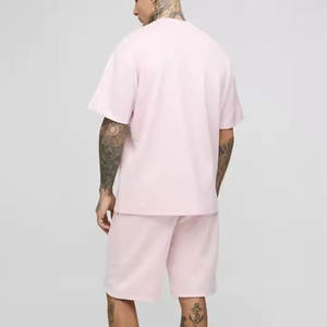 2 uds., calidad superior, transpirable, cómodo, 100% algodón, conjunto corto de verano para hombre, Top de moda, Color sólido, logotipo personalizado, respetuoso con el medio ambiente - Product Image 2