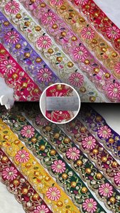 Lacets brodés floraux sur mesure Diverses conceptions de travail de coupe ethnique Paillettes Neuf manières de couleur Largeur de 1.5 pouces pour divers - Product Image 6