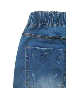 Women's Breathable Cotton Denim Mid-<b>Waist</b> Tapered <b>Jeans</b> Plain Dyed Flat Front with Drawstring <b>Elastic</b> Casual Style PCS-R-129 - Product Image 2