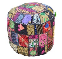 Housse pouf ottoman 22 ''. Patchwork bohème pouf fait à la main patchwork rond pouf couverture décorative couverture broderie