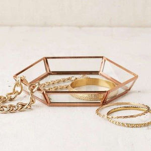 Nouvelles boîtes de rangement multi-compartiments en métal doré et verre pour Jwellary et petits articles stockage en verre avec boîte à anneaux décorer la maison - Product Image 5