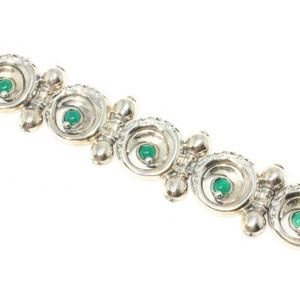 925 Sterling <b>Silver</b> Beaded <b>Bracelet</b> with Green Agate Stone Gold Plated Religious Style <b>Bangles</b> Gift with Diamond Main Stone - Product Image 2