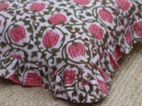 Housses de coussin carrées 100 % coton à volants, imprimées à la main, motif floral, style bohème, pour la maison et l'hôpital, tailles personnalisables, fermeture à cordon