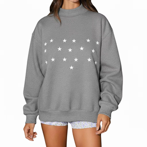 Sweat-shirt oversize à col montant pour femme, coupe-vent, écologique, avec badge et sequins, en molleton de coton chaud, décontracté, streetwear d'hiver - Product Image 1