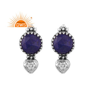 Último diseño plata esterlina oxidada lapislázuli natural piedra preciosa Stud pendiente personalizado joyería fabricante - Product Image 1