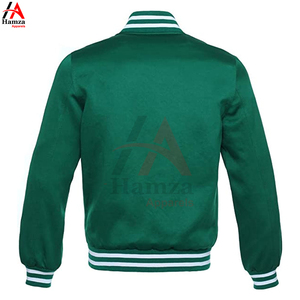 Chaqueta Bomber de satén de alta calidad verde blanco Rib Stand Collar con capucha 100% algodón para hombres primavera ropa personalizada Hamza - Product Image 3