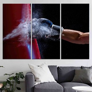 Art sur toile sur le thème de la boxe : Décoration murale pour homme en verre trempé imprimé, lot de 3 toiles - Product Image 1