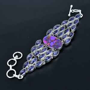 Natural Purple Copper Turquoise <b>Amethyst</b> Luxury GIA Certified Unisex Charm Bracelet Handmade 925 Sterling Silver February - Product Image 2