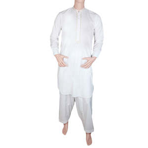 Shalwar Kameez brodé à col bandoulière pour homme - Blanc cassé - Product Image 4