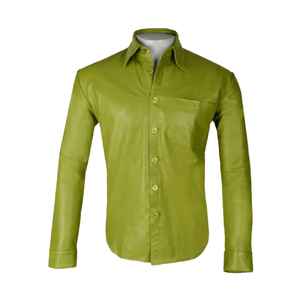 Men's Soft Cow Skin Sheep <b>Fur</b> Trim Hooded Slim Fit Full Sleeve Button Parrot Green Vintage Winter Motorcycle Jacket - Product Image 1