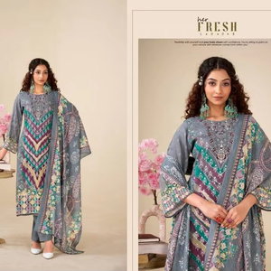 Venta al por mayor de material de vestido impreso digital de rayón exclusivo para mujer Salwar Kameez ocasión de fiesta con trabajo hecho a mano - Product Image 1