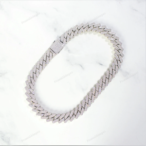 20mm Moissanite Diamond Three-Row Cuban Link <strong>Chain</strong> Hip Hop Style Iced out Sterling <strong>Silver</strong> <strong>Curb</strong> for Men with Competitive Price