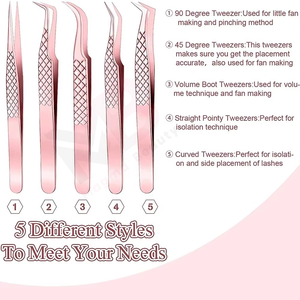 Pinzas para Pestañas de Acero Inoxidable con Logotipo Personalizado, Pinzas para Extensión de Pestañas con Punta de Fibra, Pinzas con Punta Puntiaguda, Marca Privada - Product Image 3