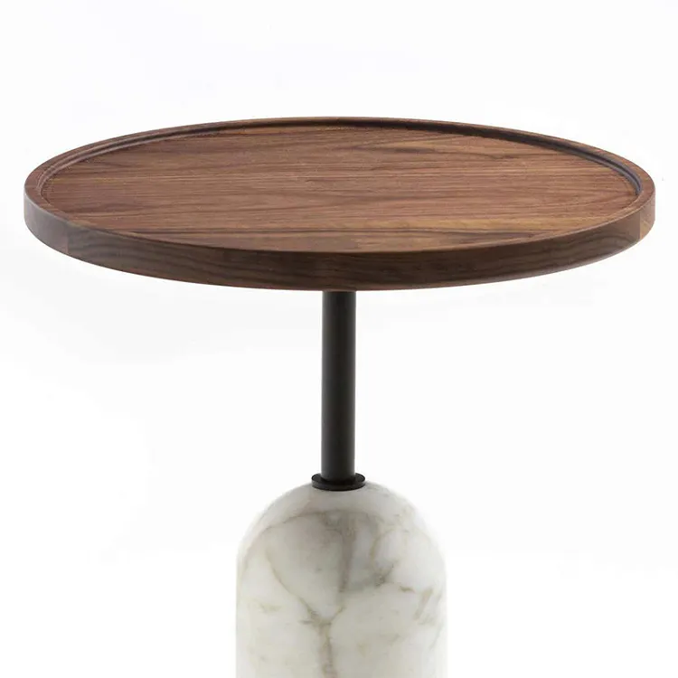 Table basse de meubles de luxe fabriquée en Inde avec présentoir rond en bois d'acacia Tables basses à base de marbre de qualité supérieure