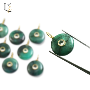 Colgante de Esmeralda Natural Redonda con Engaste de Bisel en Oro Vermeil y Plata de Ley 925, Dijes Finos para la Creación de Joyas - Product Image 6