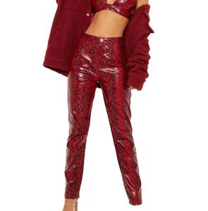 Manufacturer Custom High Quality <b>Synthetic</b> Snake Skin <b>Leather</b> Pants Breathable Casual Style with Flat Front Logo on Waist - Product Image 1