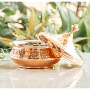 Mughlai Handi with Luxury Steel and <b>Copper</b> Finish Serveware with Lid and Brass <b>Knob</b> - Product Image 3