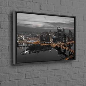 Pittsburgh Night Panoramic Print - Black <b>Framed</b> 1P Canvas Wall Art,1P-Black <b>Framed</b> - Product Image 1
