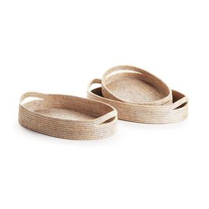Bandeja de servicio de ratán tejido con tono marrón suave, perfecta para picnics al aire libre, alojamiento en interiores u organización decorativa - Product Image 5