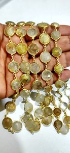 Quartz Rutilé Doré Naturel Forme de Pièce Ronde Briolette Lunette Connecteur Chaîne 10 à 11mm Vendu Par Pied Pierres Chaîne - Product Image 2