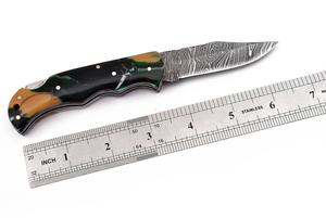 Couteau pliant en acier Damas personnalisé OEM, couteau pliant de camping en plein air, lame en acier Damas, avec étui en cuir - Product Image 5