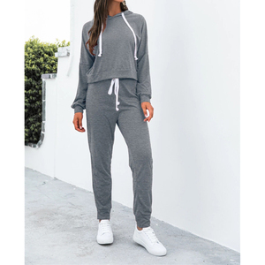 Ensemble de survêtements d'entraînement en coton polaire 2 pièces surdimensionné pour femmes, y compris sweat-shirt, pantalon de survêtement de salon - Product Image 4