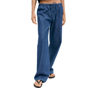 High Quality Women's Denim Pants Blue Color Casual Daily Street Wear Stylish Straight Leg Elastic Waist Pajama Jeans for Women - Product Image 1