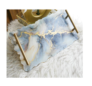 Plateau de service en résine époxy pour viande légumes fromage et plateau de service avec bord en laiton à des prix raisonnables - Product Image 6