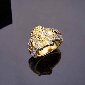 Original Hip Hop Fine Jewelry 18K Gold Plated 925 <b>Sterling</b> <b>Silver</b> Iced Out Religious Jesus Piece <b>Rings</b> for <b>Men</b> - Product Image 4