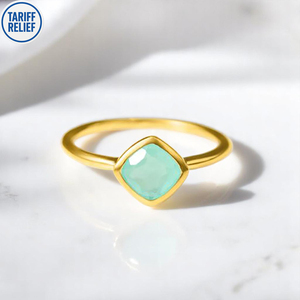 Sterling Silver 8mm Stacking <b>Rings</b> Gold Plated Birthstone with Cushion Shape Gemstone Bezel Setting Inlay Technology - Product Image 3