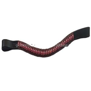 สายรัดคิ้วม้าหนังแท้ทรงโค้ง,สายหนังประดับคริสตัลและไข่มุกสีชมพู - Product Image 1