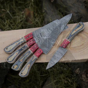 Ensemble de couteaux de chef personnalisables multifonctionnels durables en acier au carbone fait à la main, 5 pièces, tranchants comme des rasoirs, manche en bois forgé, artisanat en acier - Product Image 3