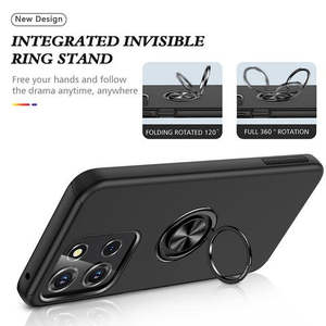Custodia Samsung Galaxy S25 FE verniciata a olio con anello magnetico piatto e supporto, nera - Product Image 2
