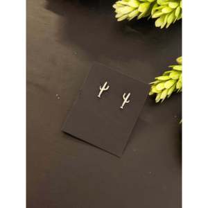 Pendientes de Plata de Ley Fundida Estilo Navajo Vintage con Diseño de Saguaro, Modernos, en Oro Rosa, con Diamantes Inspirados en Plantas - Product Image 3